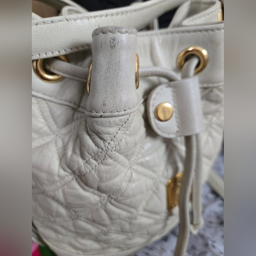 MCM Cream Quilted Crossbody Bucket Bag - Picture 7 of 13